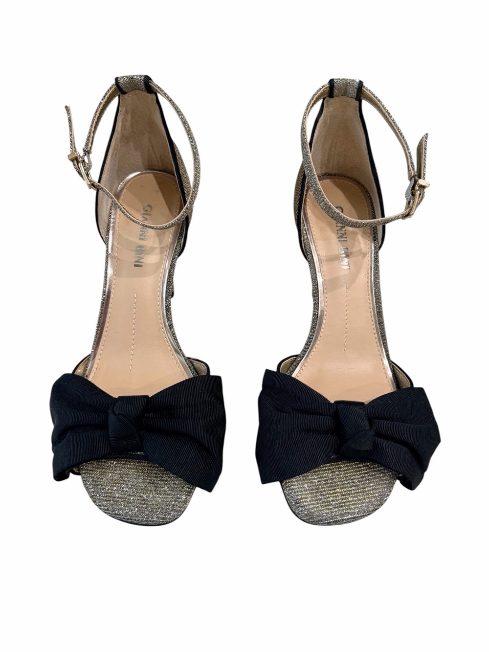 GIANNI BINI Prysillaa BLACK & GOLD Bow Heels.